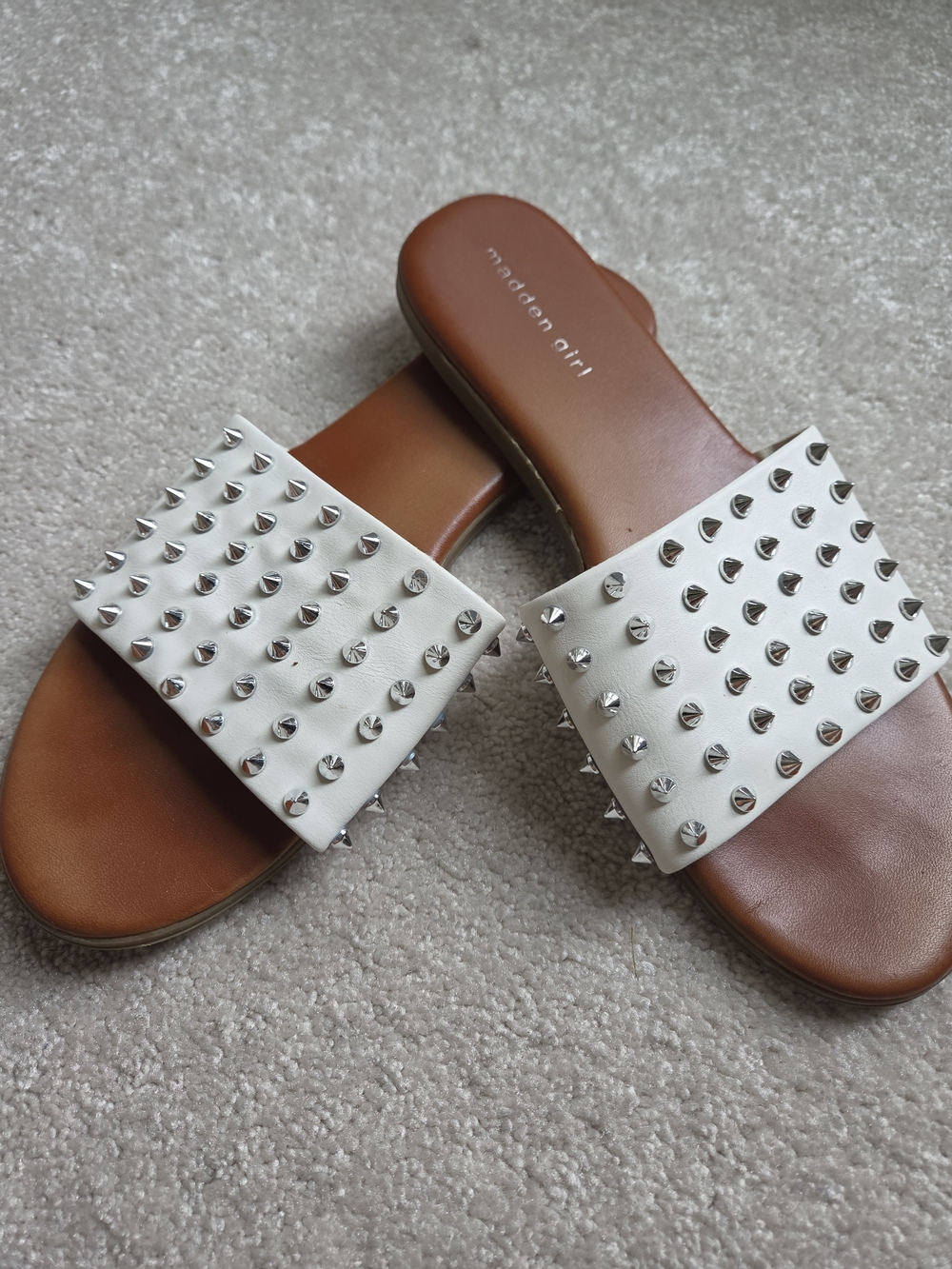 Madden Girl White Studded Slide Sandals
